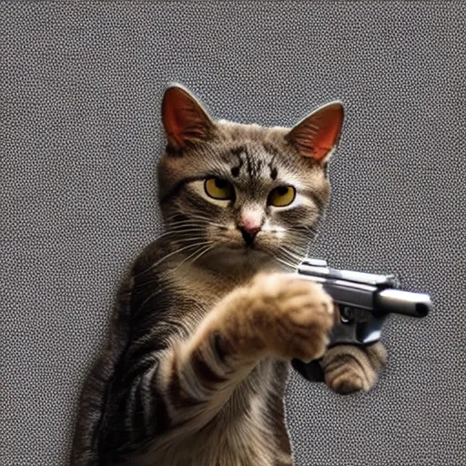 Image similar to “A cat, holding a gun in its paws”