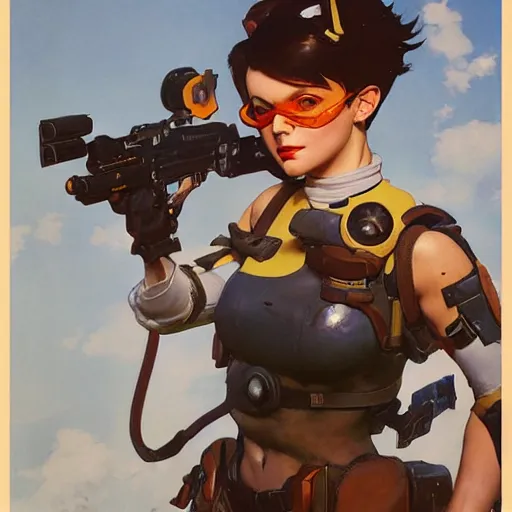 overwatch's tracer in a 1 9 5 0's pinup art,, Stable Diffusion