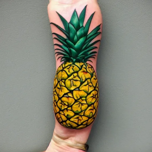 Image similar to a ripe luscious pineapple tattoo that's also edible, digital art