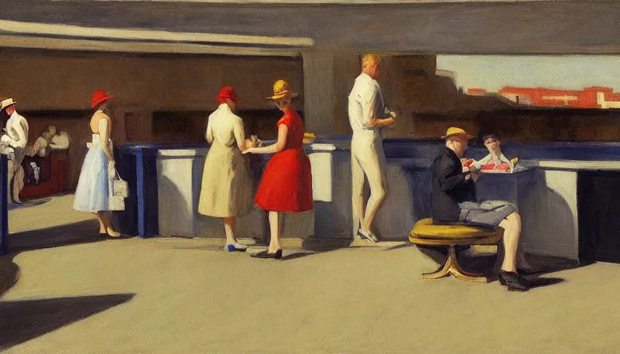 Prompt: at the greyhound race, by edward hopper, full resolution