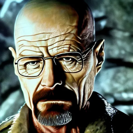 Prompt: film still of hyper-realistic walter white in Predator (1987), 4k