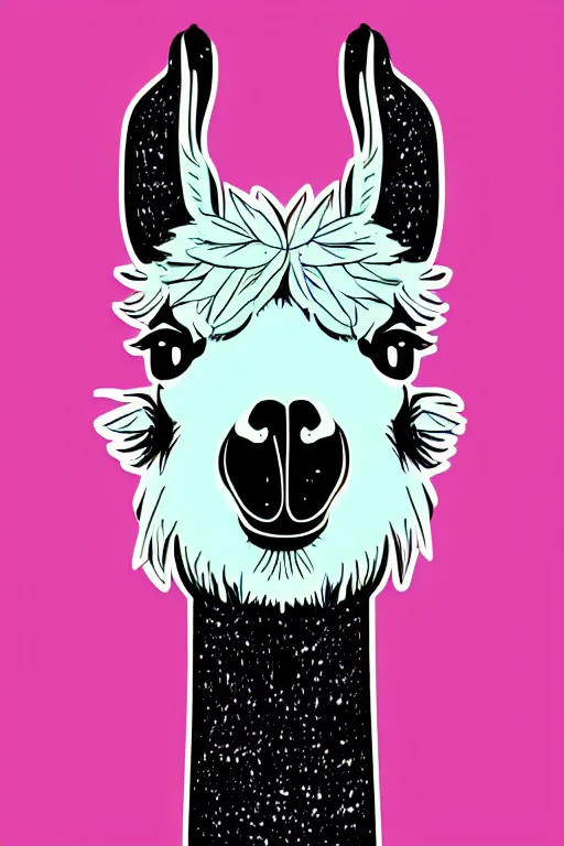 Prompt: Portrait of cute llama, sticker, andromorphic, colorful, illustration, highly detailed, simple, smooth and clean vector curves, no jagged lines, vector art, smooth