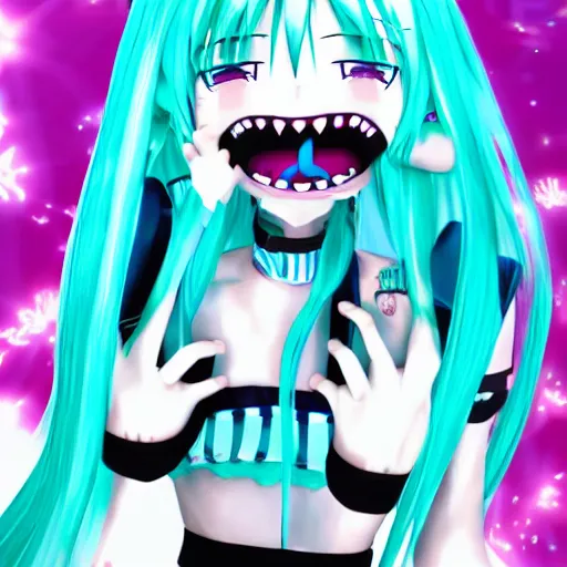 Prompt: High definition hatsune miku as a sleep paralysis demon