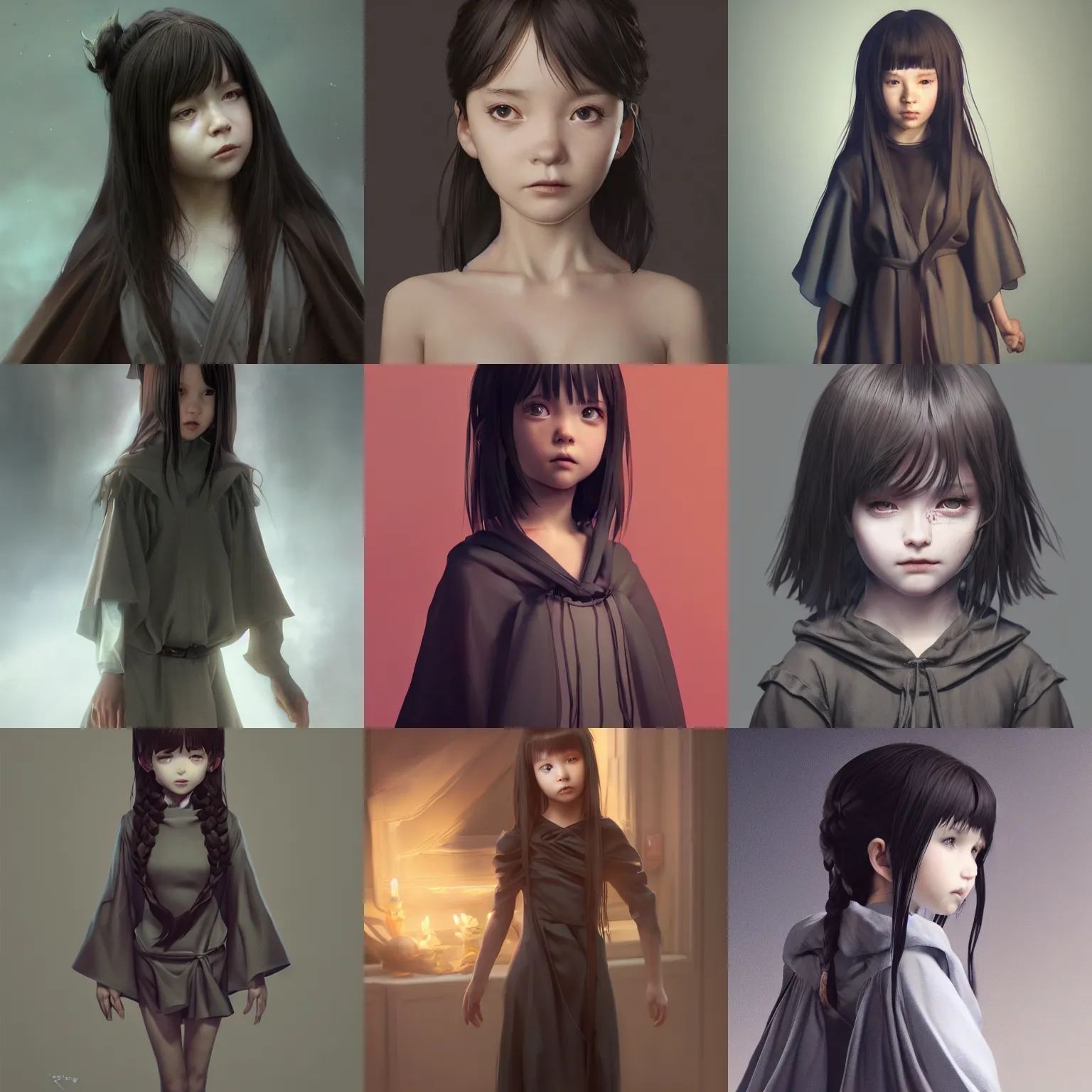 Image similar to Clothed.realistic style at CGSociety by WLOP,ilya kuvshinov,krenz cushart,Greg Rutkowski,trending on artstation.Zbrush sculpt colored,Octane render in Maya,Houdini VFX.Realistic fantasy cute young girl who is dark disciple,expressing joy,wearing mystic robe,silky hair, deep eyes.Oil painting.Cinematic dramatic atmosphere,sharp focus,soft volumetric studio lighting.