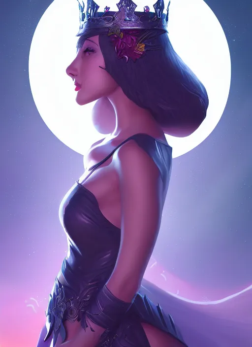 Image similar to queen of the night wide angle view, highly detailed, artgerm style, artstation, soft light, sharp focus, illustration, character design, concept art