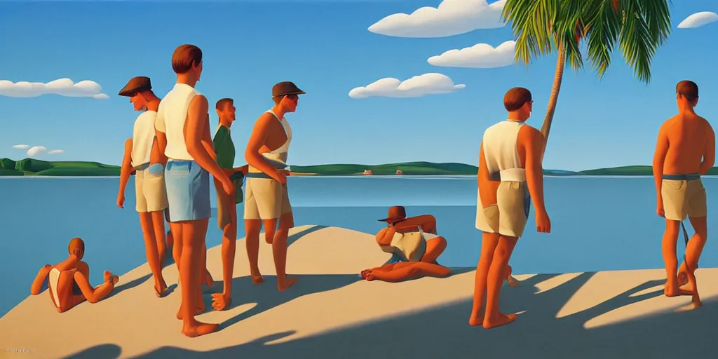 Image similar to beach boys, blue sky, summer evening, kenton nelson