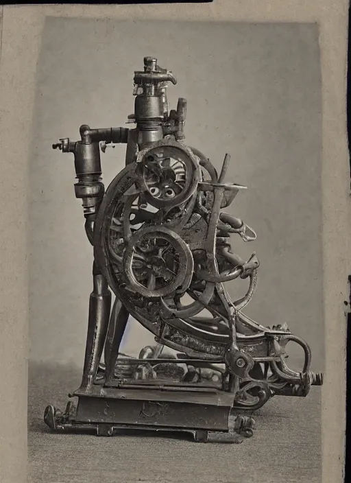 Prompt: 1 8 8 5 frontal photo of a steampowered riveted glados, daguerrotype, high quality