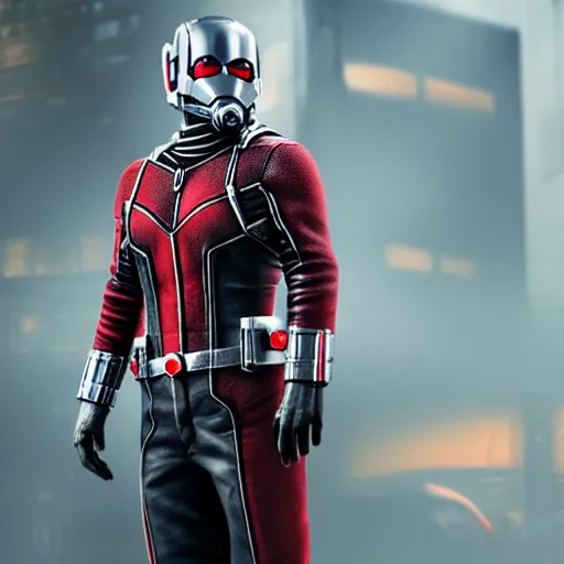 Image similar to ant-man with red hoodie, 4k realistic photo