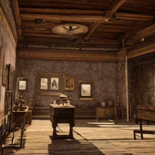 Prompt: Inside a museum in Red Dead Redemption 2