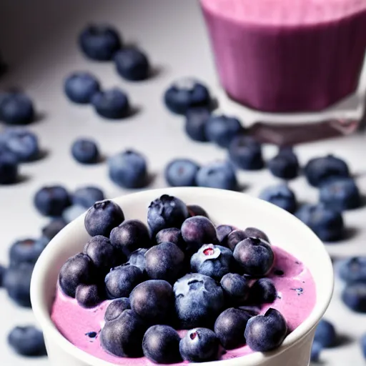 Image similar to delicious looking blueberry milkshake, blueberries on the side, 8 k resolution, professional food photography, studio lighting, sharp focus, center frame, hyper - detailed