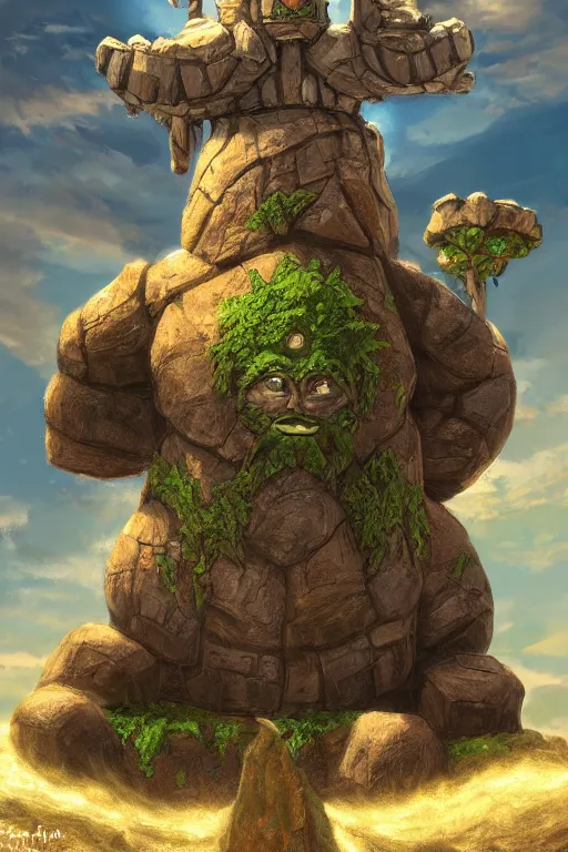 Image similar to zelda fantasy art giant golem troll wood rock greeble gemstone, global illumination ray tracing hdr fanart arstation by sung choi and eric pfeiffer and gabriel garza and casper konefal