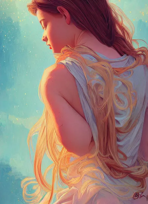 Image similar to handsome young women with shoulder length blonde hair, half body shot, path traced, highly detailed, high quality, digital painting, alena aenami, lilia alvarado, shinji aramaki, karol bak, alphonse mucha, tom bagshaw