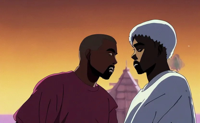 Image similar to kanye west film by studio ghibli, close up, kanye, anime film by makoto shinkai