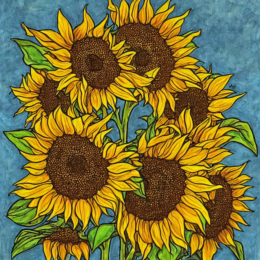 Prompt: A sunflower-dreamcatch artwork with strong tribal influences.
