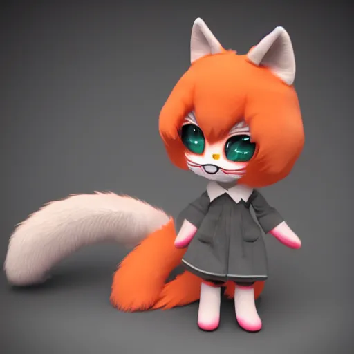 Image similar to cute fumo plush of a foxgirl tailor, three point lighting, dramatic, anime, vray