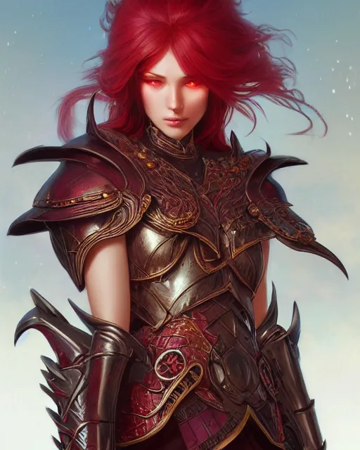 Image similar to Fantasy crimson knight, moonlit, HD, illustration, epic, D&D, fantasy, intricate, elegant, highly detailed, digital painting, artstation, concept art, smooth, sharp focus, illustration, art by artgerm and greg rutkowski and alphonse mucha, monster hunter illustrations art book