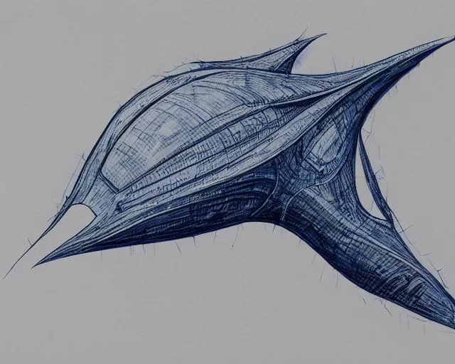 Prompt: blueprint concept art of an organic alien space ship, hyperrealism, beautiful