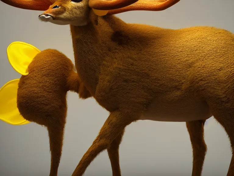 Prompt: A bubalope is a mutant deer with large yellow translucent leather sacks growing on its back. Concept art, octane render, extremely high detail, detail, hyperrealism, cinematic, 8k, depth of field