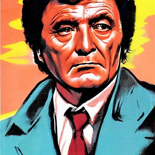 Prompt: portrait of Columbo illustrated by Basil Gogos