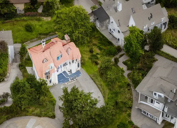 Image similar to realistic photo of a house from above, clean photo, stock photo, award winning, editorial, beautiful, establishing shot, 3 5 mm, zeiss lens, canon, nikon