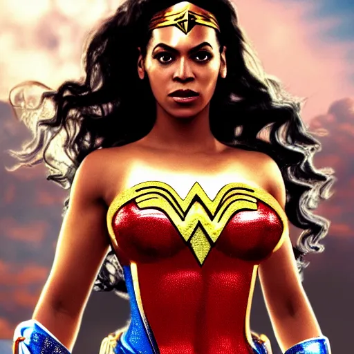 Prompt: Beyonce as Wonder Woman, 4k image, screencapture, trending on ArtStation