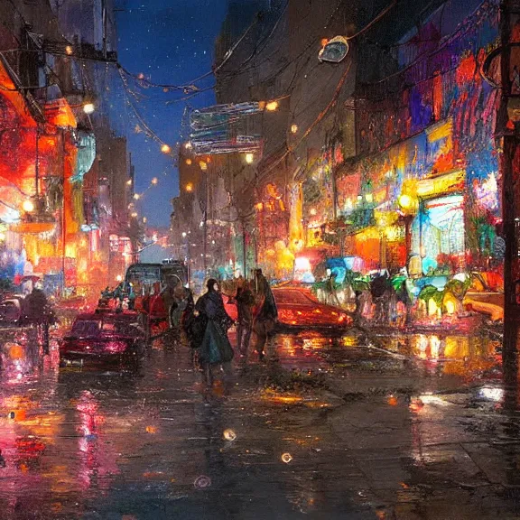 Image similar to Downtown Mexico, string lights, colorful lighting, night, by Tooth Wu, by Lienzo Óleo Paisaje, by Greg Rutkowski