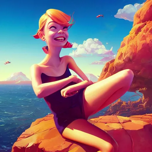 Image similar to emma stone smiling to see flying big italian sausages by concept artist gervasio canda, behance hd by jesper ejsing, by rhads, makoto shinkai and lois van baarle, ilya kuvshinov, rossdraws global illumination radiating a glowing aura global illumination ray tracing hdr render in unreal engine 5