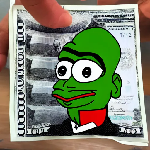 Image similar to pepe holding working money printer