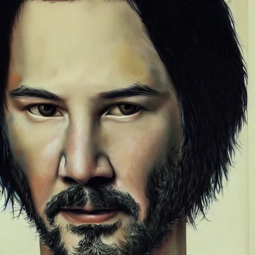 Image similar to intricately detailed semirealistic portrait of johnny silverhand (keanu reeves)