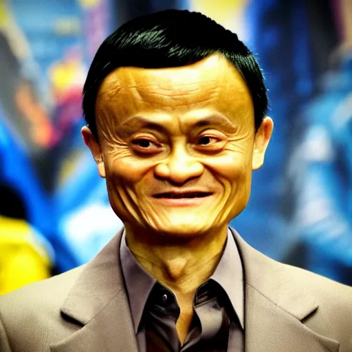 Image similar to jack ma tiny face enlarge cranium in the body form of crang from teenage mutant ninja turtles photo portrait