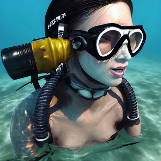 Prompt: full body portrait of an underwater diver by Sandra Chevrier in unreal engine
