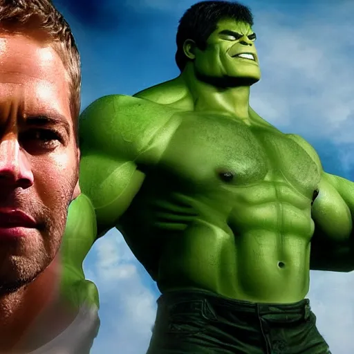 Prompt: if Paul Walker was the hulk, cinematic, epic, cool, photo realistic, 4k, high detail