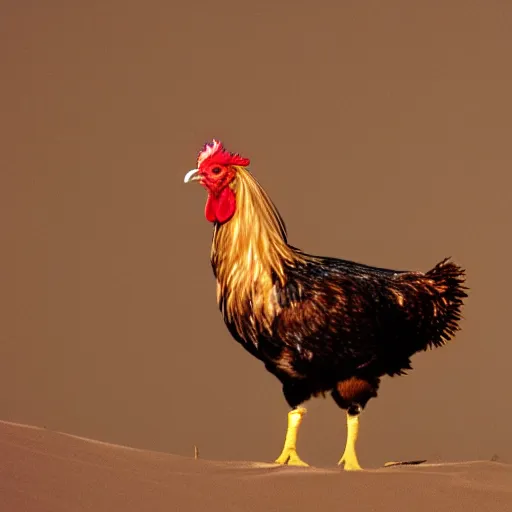 Image similar to realistic photograph of a chicken in a desert, high quality