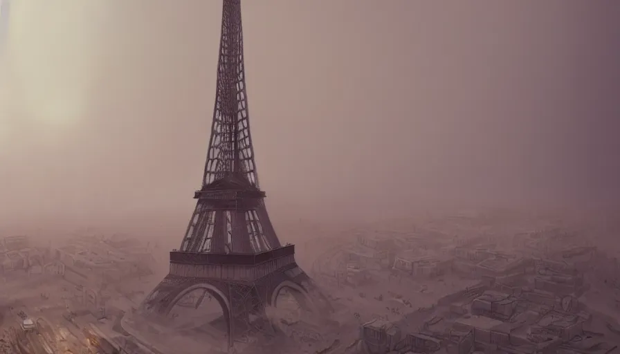 Prompt: Eiffel Tower under tons of sans during huge sandstorm, hyperdetailed, artstation, cgsociety, 8k