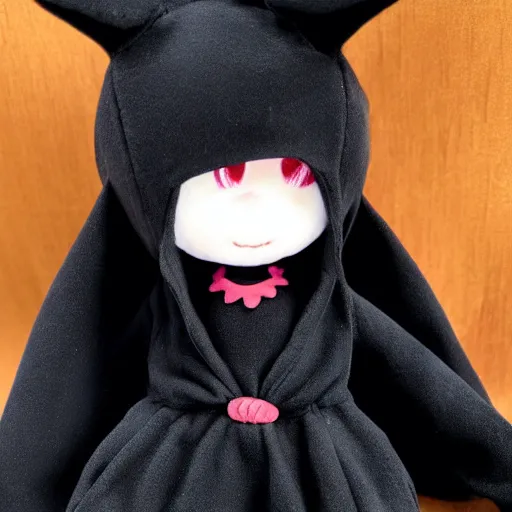 Prompt: cute fumo plush of a dark demon girl in a black hoodie