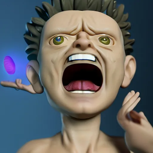 Prompt: a digital 3 / 4 portrait of a crazy eyed greek god yelling, by antonio mello, 3 d nft, nendoroid 3 d, cyberpunk artm, cgsociety, seapunk, anime aesthetic, rendered in maya