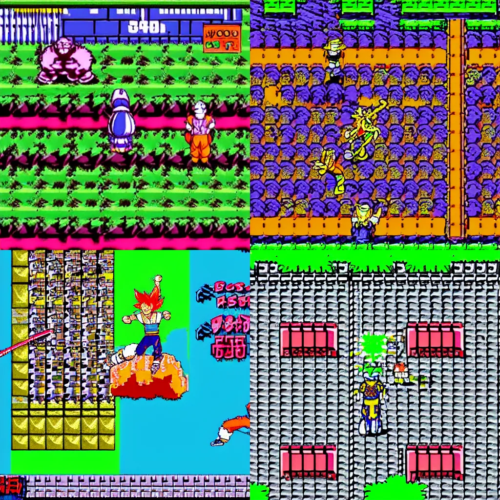 Prompt: a screenshot from an isometric Dragon Ball (1984) Snes Roguelike action rpg game, bold colors, detailed, Hudson Soft + Squaresoft