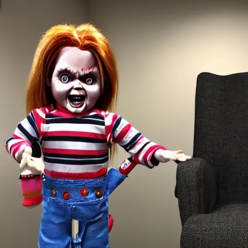 Prompt: female chucky the killer doll standing in the room