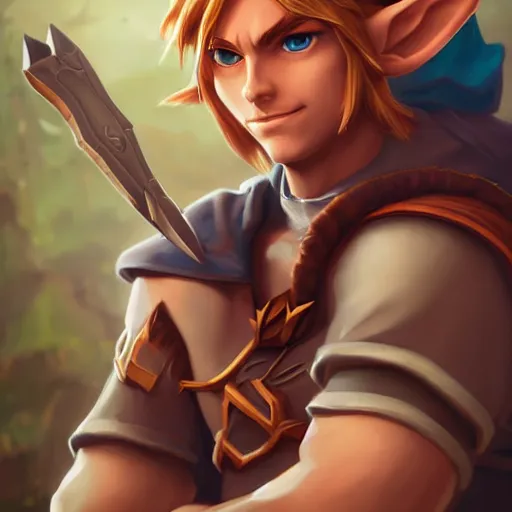 Prompt: portrait of Link from Legend of Zelda, seductive look, rule of thirds, smooth, sharp focus, James Jean pastiche by Artgerm, octane render