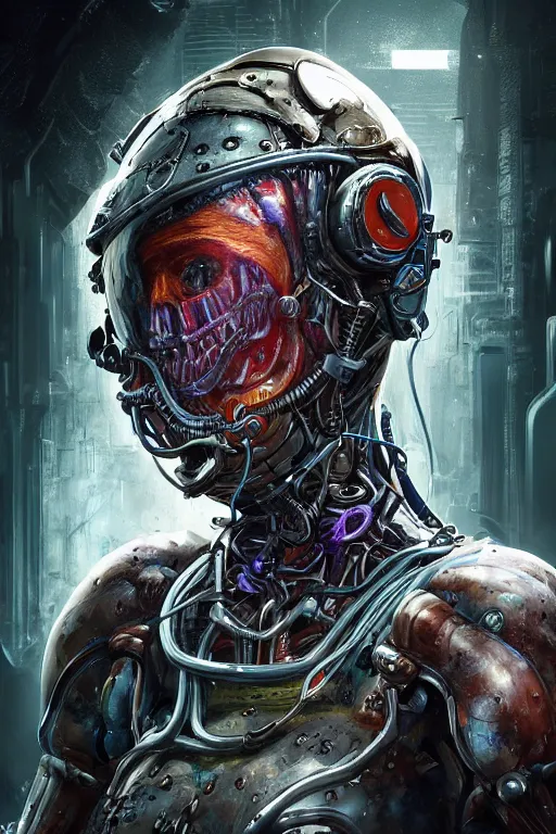 Image similar to a girl in a closed helmet in a biopunk costume consisting of swollen muscles, tendons, bones joints, protruding pistons. masterpiece 4k digital illustration by Scott M. Fischer, award winning, Artstation, Akira aesthetic, black background, intricate details, realistic, Hyperdetailed, 8k resolution