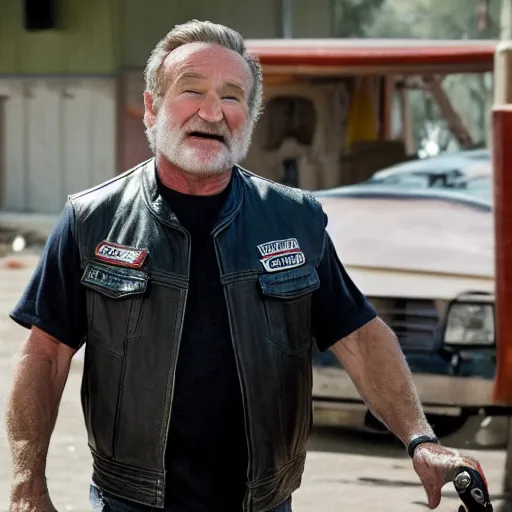 Prompt: Robin Williams in Sons of anarchy very detail4K quality super realistic