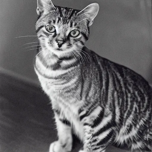 Image similar to A portrait of a tabby cat as a young man, by Cecil Beaton, silver gelatin print,