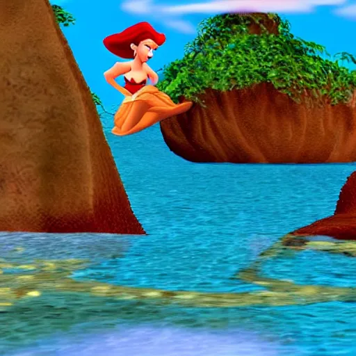 Prompt: Screencap of Disney's Ariel as an PS1 3D game