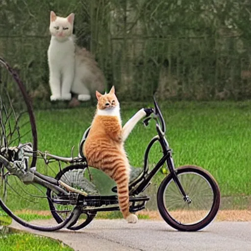 Image similar to a cat riding a bike