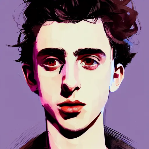 Prompt: portrait of timothee chalamet, concept art by jama jurabaev and ismail inceoglu and sparth, cel shaded, cinematic shot, trending on artstation, high quality, brush stroke