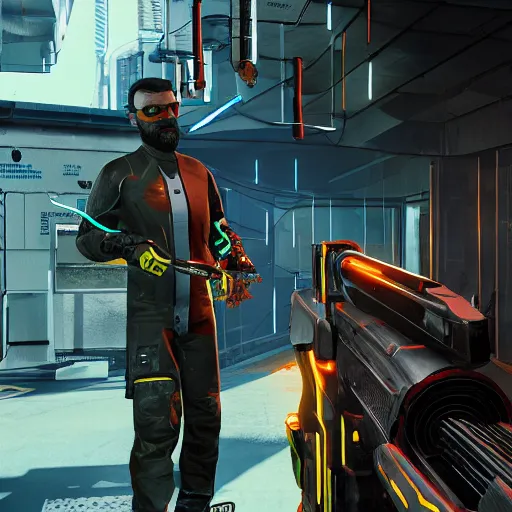 Image similar to Half-Life Gordon Freeman meets Cyberpunk 2077