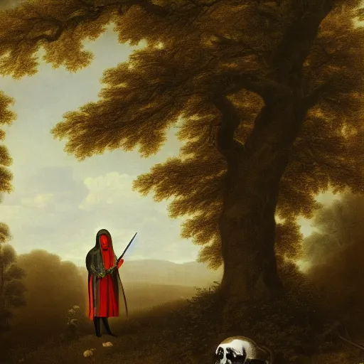 Prompt: grim reaper in forest, scene by george stubbs, highly detailed, high resolution, hd, hq, 4 k, 8 k