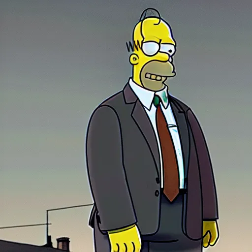 Prompt: promotional photo, film still, 2 0 2 3 detective netflix show, homer simpson