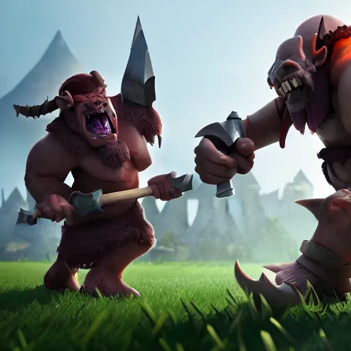 Prompt: barbarian goblin hybrid clash of clans, clash royale, concept art, octane render, unreal engine 5, highly detailed, high quality, 8 k, soft lighting, realistic face, path traced