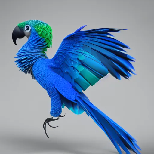 Image similar to blue liquid motion fluids forming blue parrot bird, hyper detailed, vray render